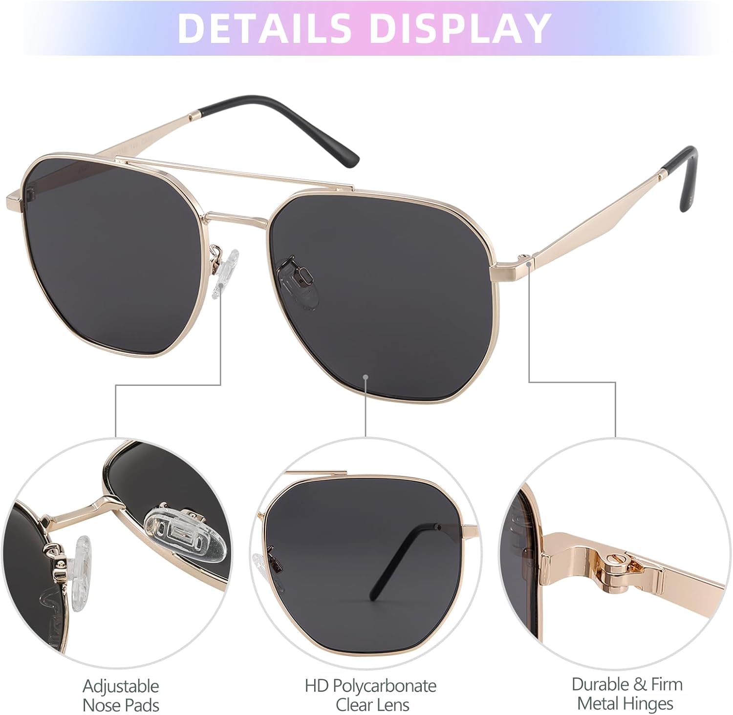 JOOX Retro Hexagon Aviator Sunglasses for Women Men Trendy Sun Glasses Square UV400 Protection Shades