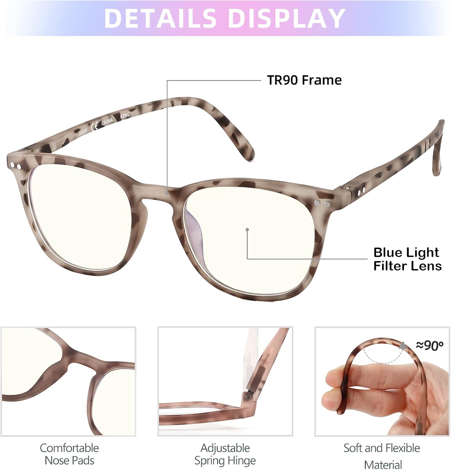 JOOX Reading Glasses for Women and Men, Square Blue Light Blocking Readers with Spring Hinge