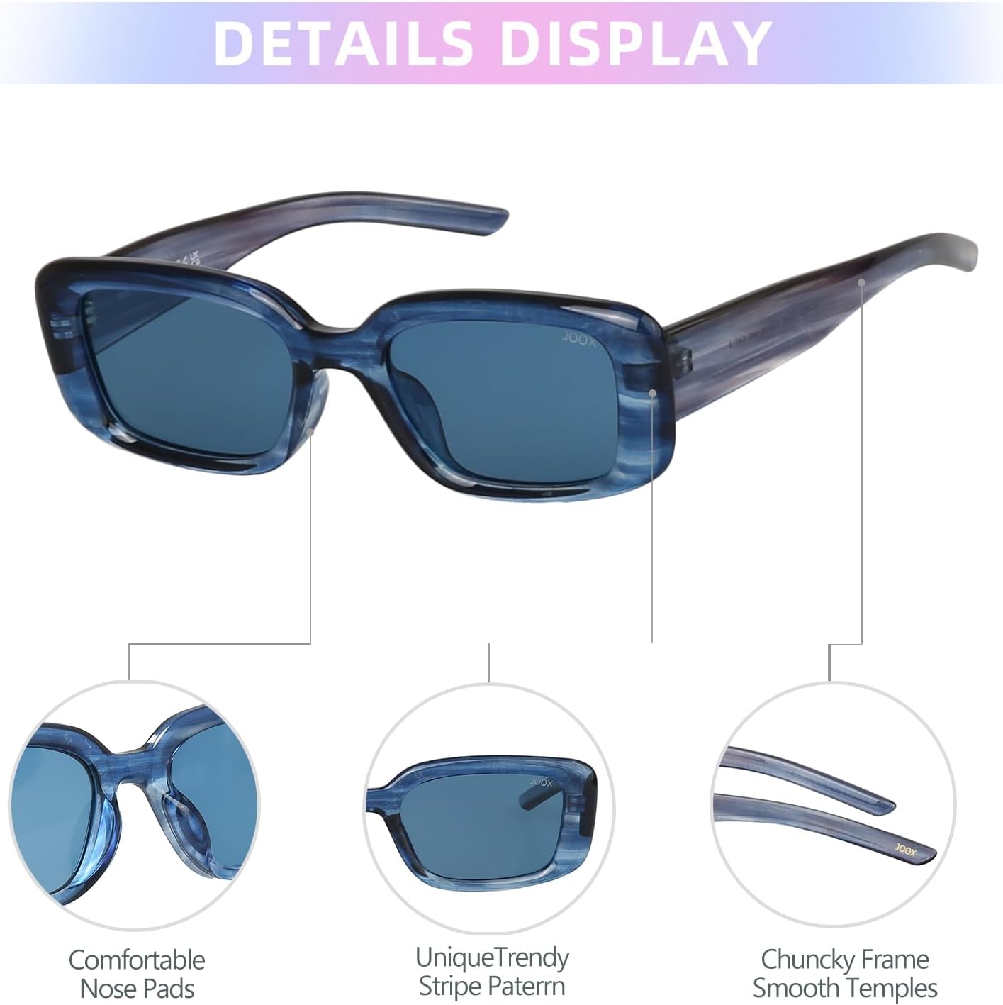 JOOX Retro Rectangle Sunglasses for Women, Vintage Polarized Square Sun Glasses 90's,Trendy Thick Shades UV400 Protection