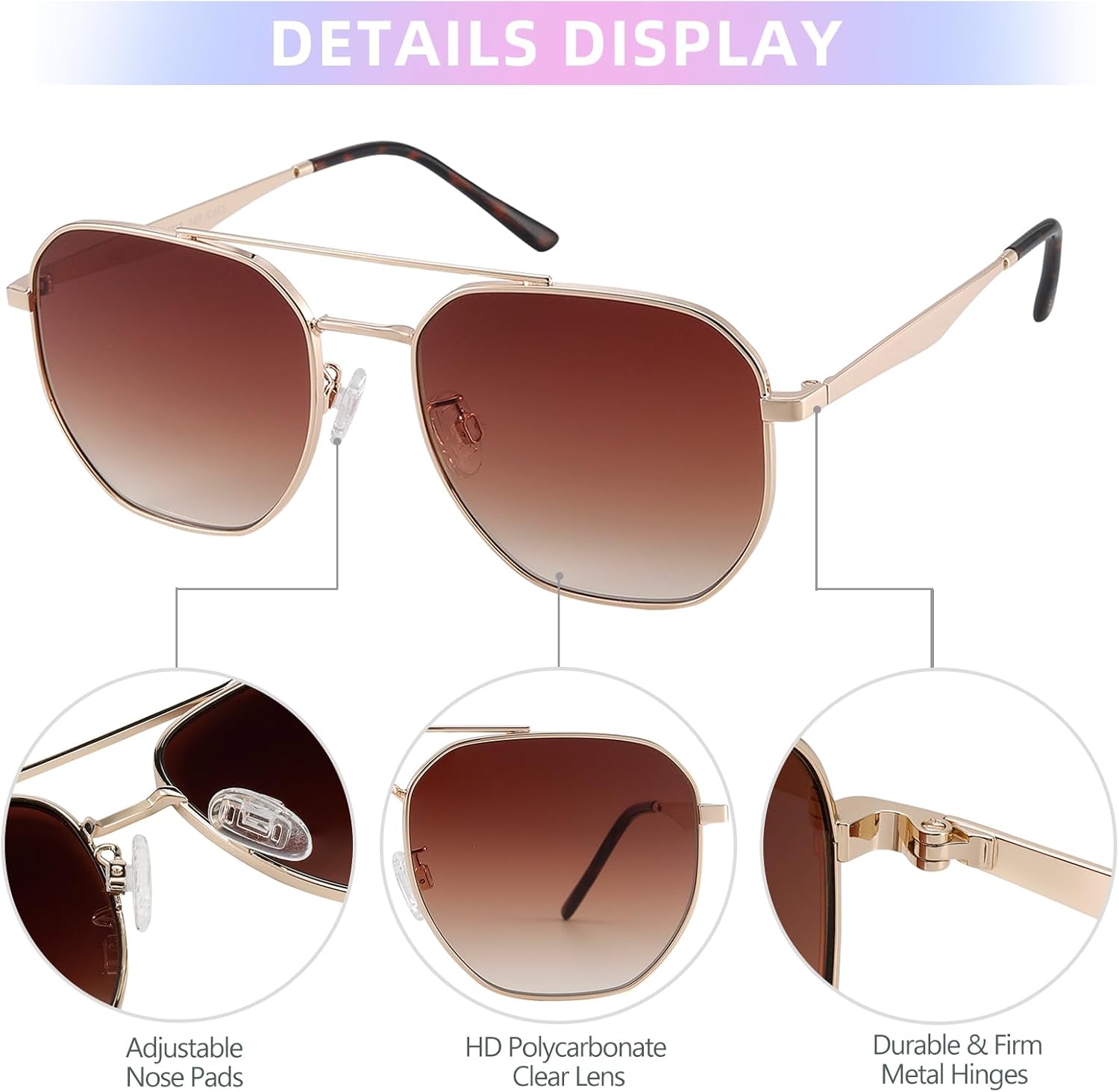 JOOX Retro Hexagon Aviator Sunglasses for Women Men Trendy Sun Glasses Square UV400 Protection Shades