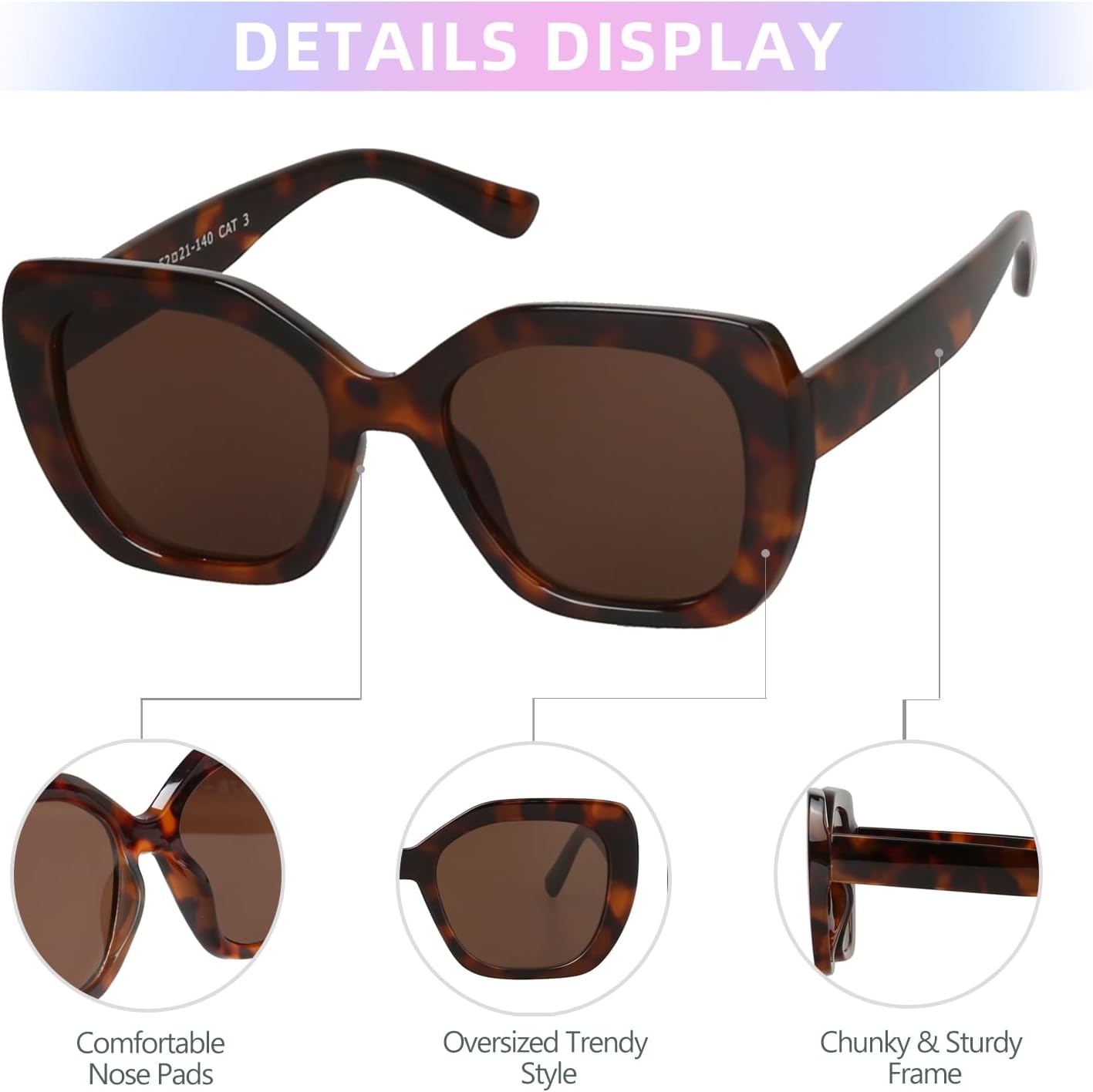 JOOX Oversized Square Sunglasses Women,Trendy Cat Eye Glasses with UV400 Protection
