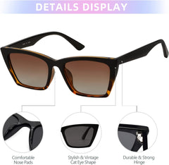 JOOX Polarized Classic Square Cat Eye Sunglasses for Women, Trendy shades with 100% UV protection