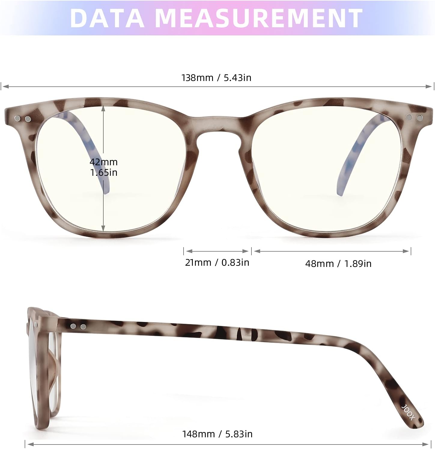 JOOX Reading Glasses for Women and Men, Square Blue Light Blocking Readers with Spring Hinge