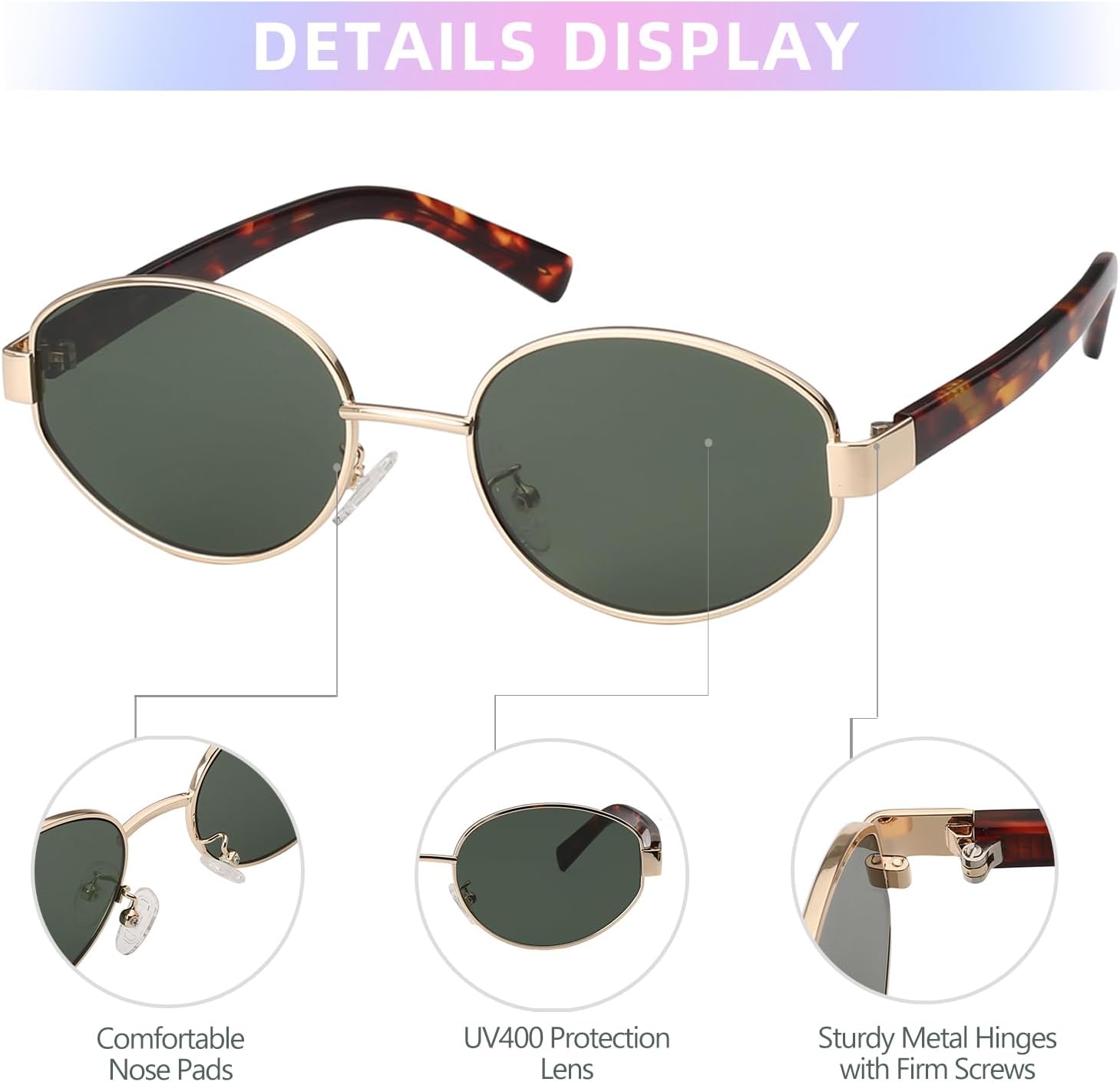 JOOX Retro Oval Sunglasses for Women Men Designer Sun Glasses Classic Shades UV400 Protection