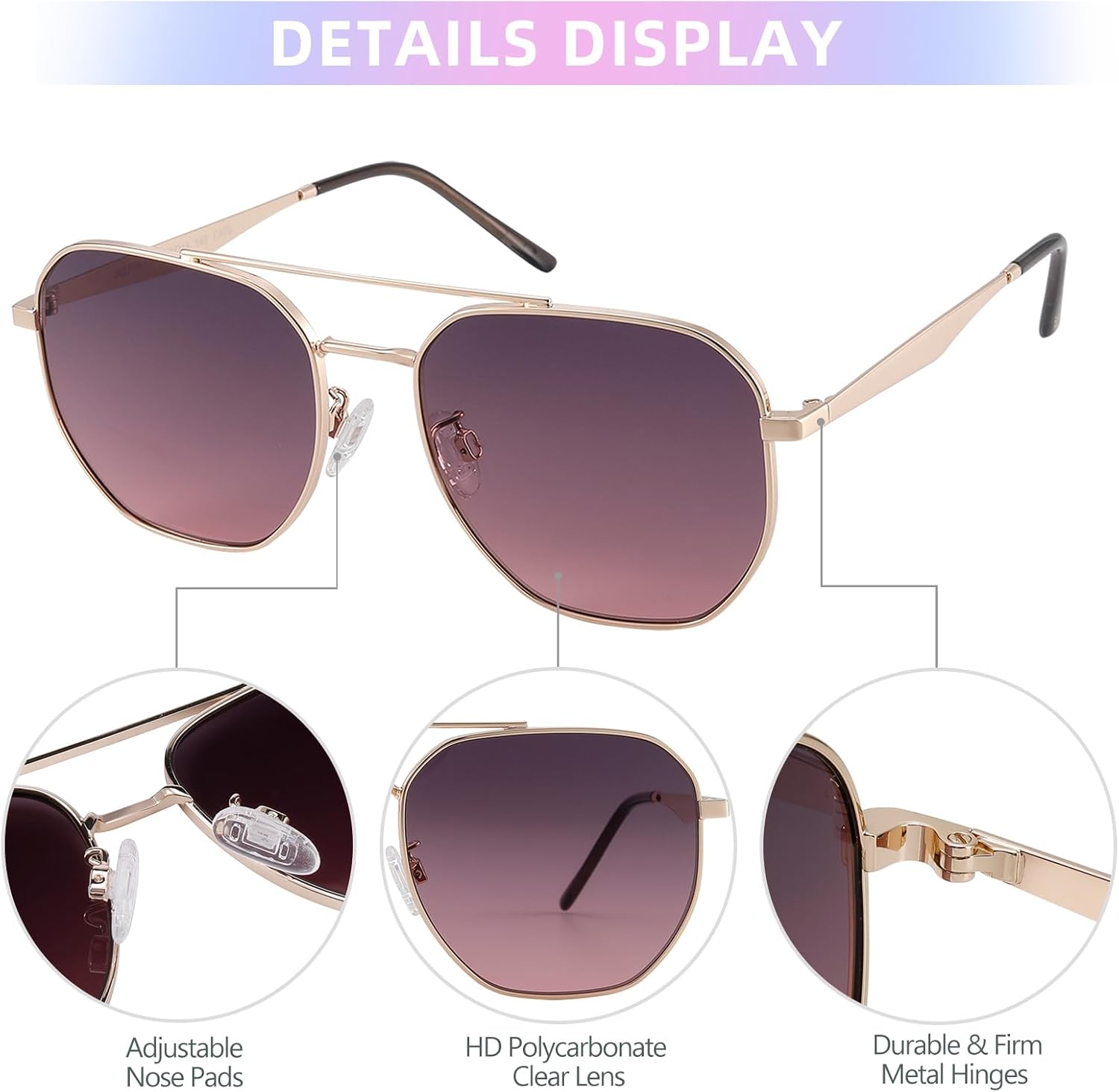 JOOX Retro Hexagon Aviator Sunglasses for Women Men Trendy Sun Glasses Square UV400 Protection Shades