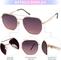 JOOX Retro Hexagon Aviator Sunglasses for Women Men Trendy Sun Glasses Square UV400 Protection Shades