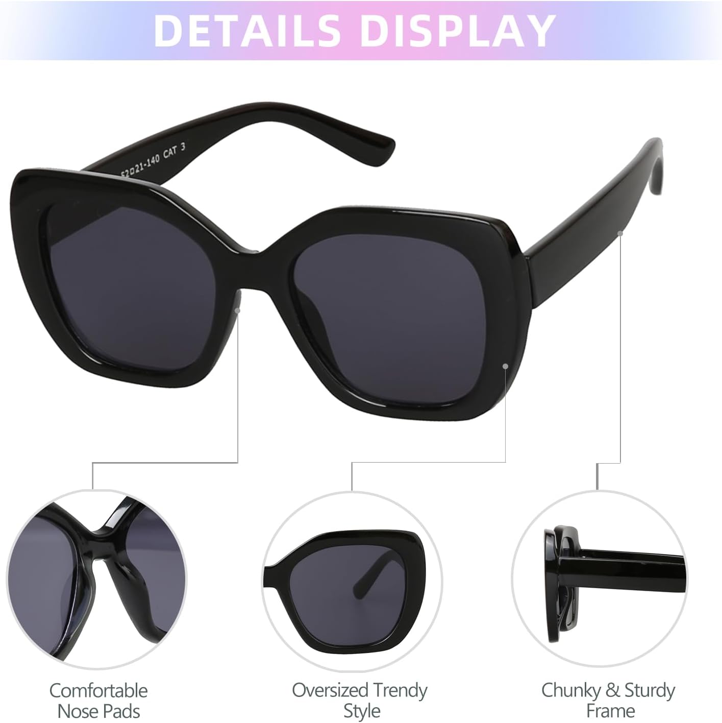 JOOX Oversized Square Sunglasses Women,Trendy Cat Eye Glasses with UV400 Protection